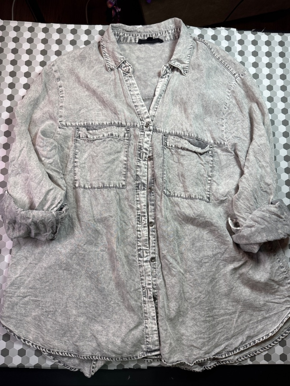 Jane and Delancey Washed Light Gray Button-Down Shirt